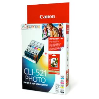 CANON INK VALUE PACK 1xCLI521C/M/Y/BK + PP201 50 S...