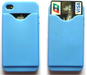 Rubber Cover for iPhone 4 with Card holder - Blue