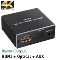 HDMI Audio Extractor - Outputs HDMI / Optical Toslink / AUX 3.5mm Stereo, 4K*2K, Aluminium Body