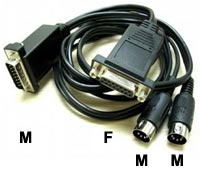 Midi Cable 2m DB15P Male - Female + DIN5PM x2