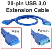 USB 3.0 20-pin Plug Male to 20-pin Female Cable Converter, 25cm