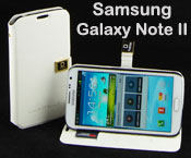 Pu Leather Flip Case for Samsung Galaxy Note II 2 - Stand up, Card Pockets, White