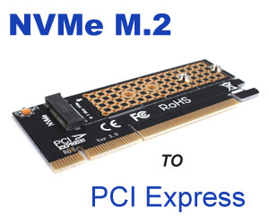 M.2 NVMe M-Key SSD to PCI-E Interface Adaptor, 4x / 8x / 16x PCI-E Slot