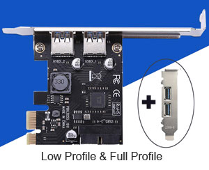 USB 3.0 2 Ports Back + 2 Ports Internal PCI-e Card, Low & Full Profile