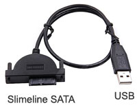 USB 2.0 to Slimline SATA (7+6 pins) Connect Cable for Notebook CD-Rom