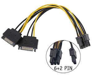 Dual SATA to 8 (6+2) pin Power Cable Adapter for PCI-Express Graphics Card