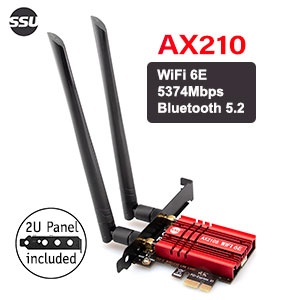 SSU WiFi 6E 5374Mbps 11ax Tri-Band PCI-e Card, [SU-AX210S], Bluetooth 5.2 Combine, [SU-210S], Intel ax210 chip. Full & Low Profile