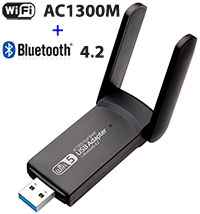 USB WiFi Dual-Band AC1300M + Bluetooth 4.2,  867Mbps@5G | 400Mbp @2.4G | MIMO Antennas