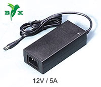12V 5A Power Supplier, [BXY-1205000], 100~240V Input / 5.5*2.1 mm Connector, NO Power Cord