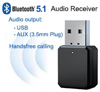 Bluetooth 5.1 Receiver, [KN318], USB & 3.5mm AUX Output for Car/Speaker, Handsfree calling Supported