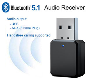 Bluetooth 5.1 Receiver, [KN318], USB & 3.5mm AUX Output for Car/Speaker, Handsfree calling Supported