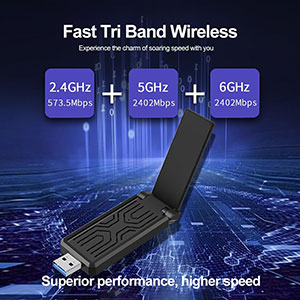 WiFi 6e AX Tri Band 5400Mbps USB 3.0 Dongle, [AX5400-R8832], WPA3, for Win