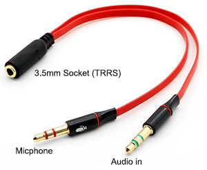 3.5mm TRRS Socket to Audio & Mic Splitter, [35-S-2P-RD], for Headset (TRRS Plug w/ Mic.) connecting Desktop PC