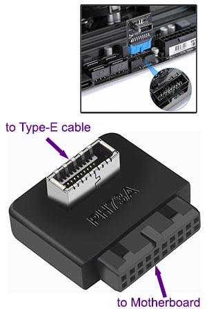 Motherboard 19/20pin USB 3 Port to Type-E Converter, [MCA1104], for Motherboard 20Pin Port but Type-E Case