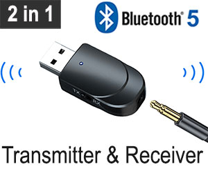 Bluetooth 5 Transmitter & Receiver 2in1 with Mic, [KN330], USB Powered, Hands Free Calling Supported