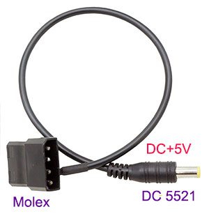 PSU Molex to DC 5V Adapter / Converter, [PSU-MOLEX-DC5V5521], DC 5521 Connector, 3A max.